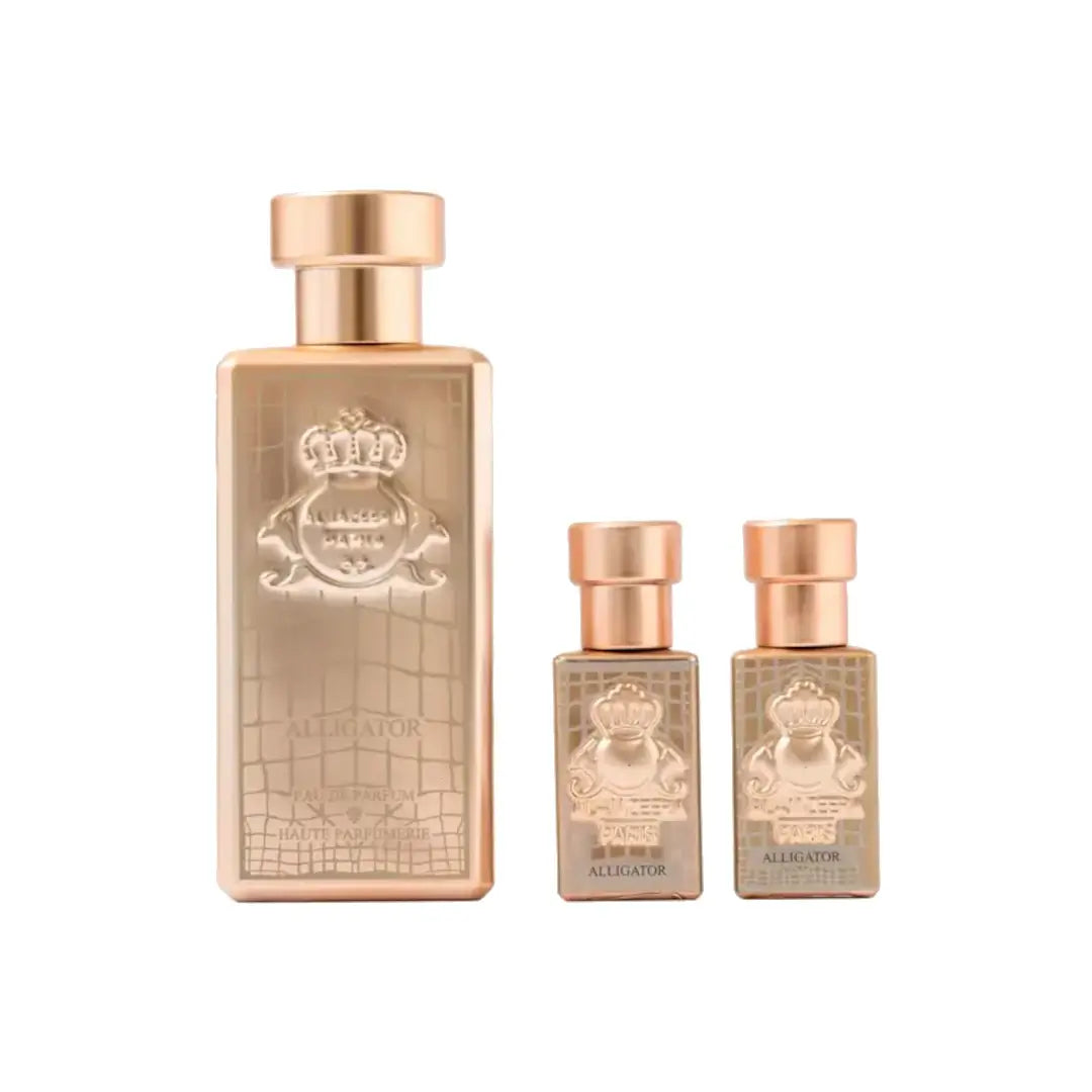 'Alligator Set' perfume bottles with a 'Al Jazeera' brand logo on a white background
