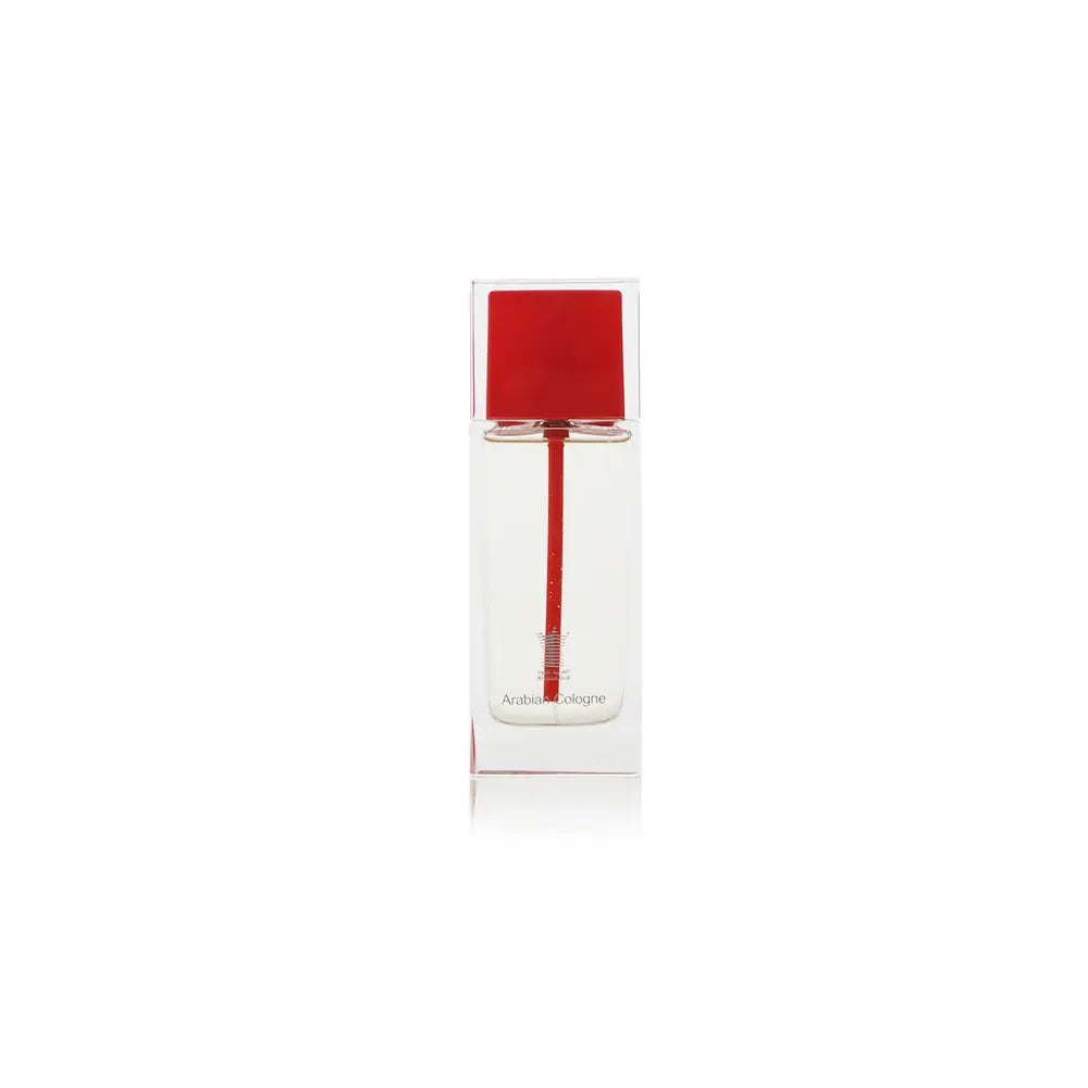 Arabian Cologne Red Perfume bottle with red cap and label on a white background by Arabian oud @ ArabiaScents