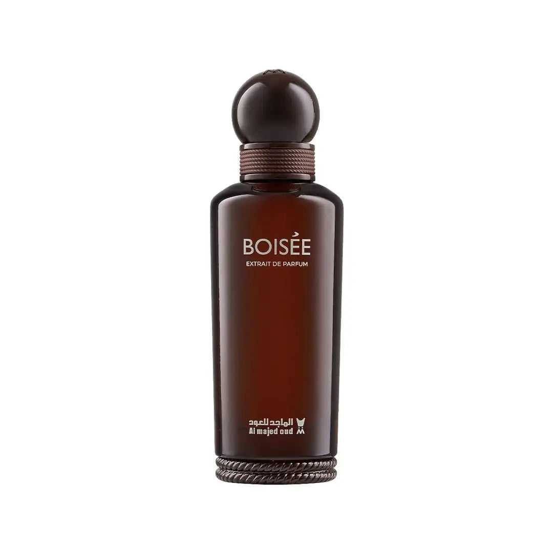 'Boisée' brown perfume bottle on a white background branded 'Al Majed Oud'