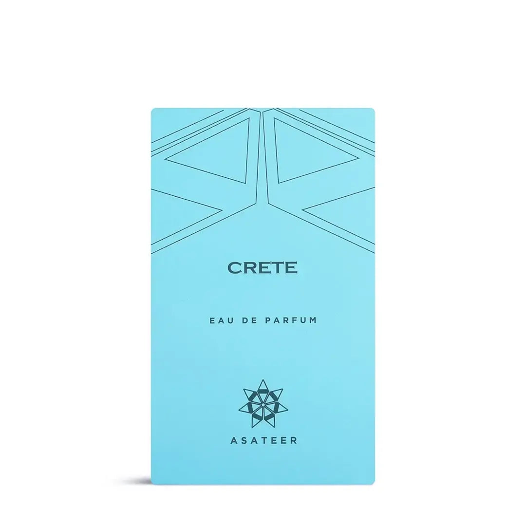 Packaging of 'Crete' Eau de Parfum by 'Asateer' brand on a white background