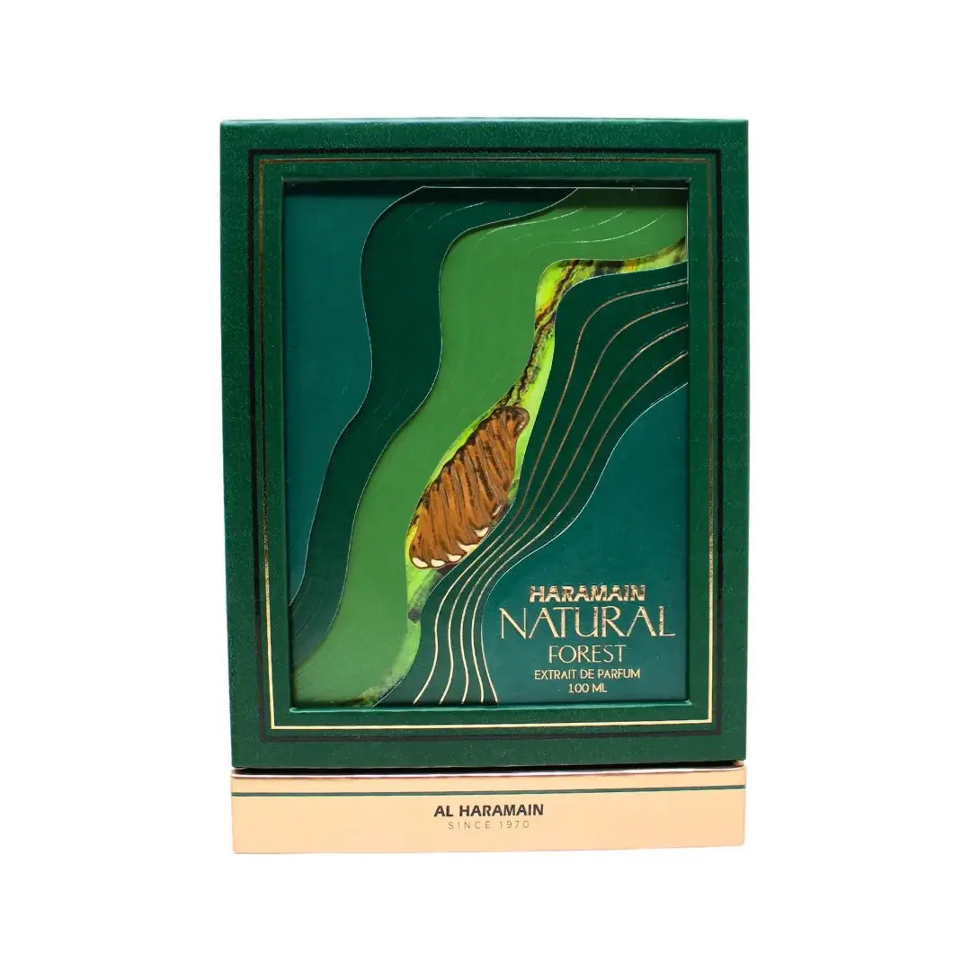 Haramain Natural Forest perfume packaging on a white background