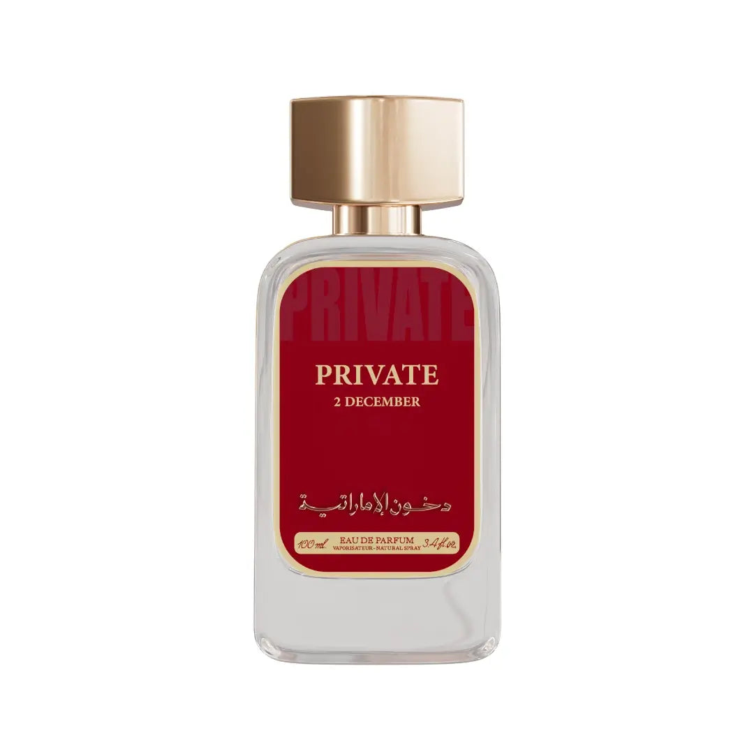 'Private 2 December' perfume bottle branded 'Dkhoon AlEmaratia'