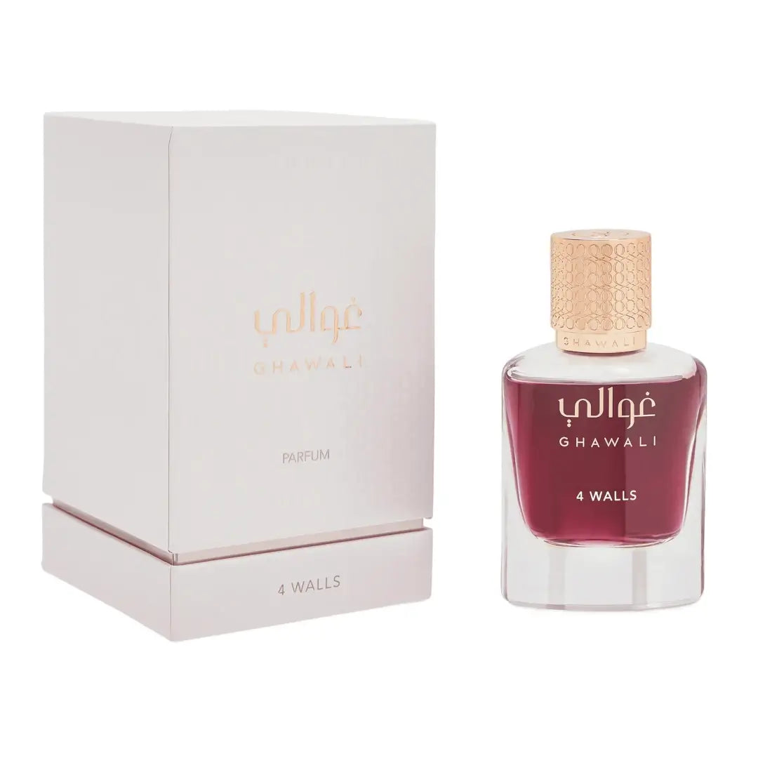 '4 Walls' perfume bottle with packaging on a white background with 'Ghawali' branding