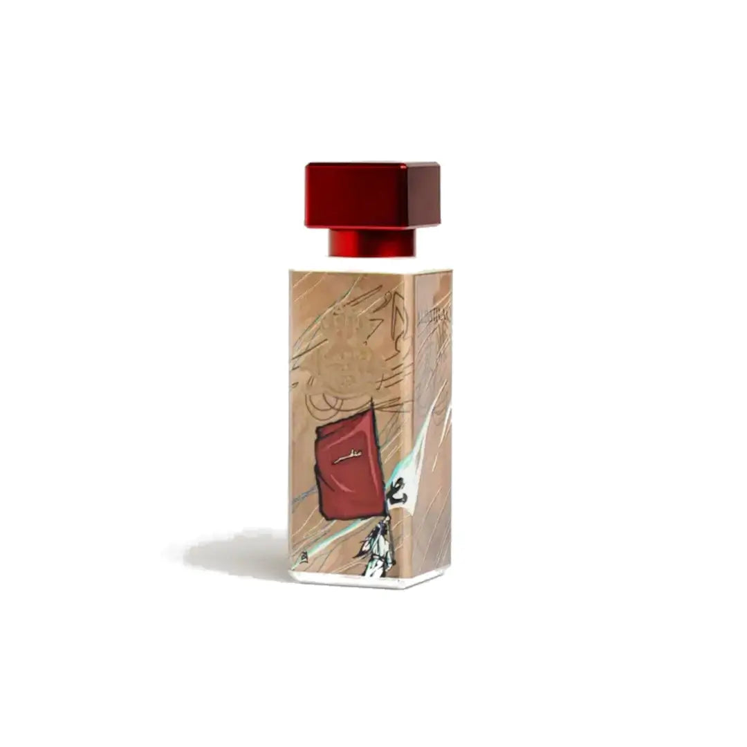 'Al Bairaq' Perfume bottle with a red cap on a white background with Al Jazeera Perfumes branding