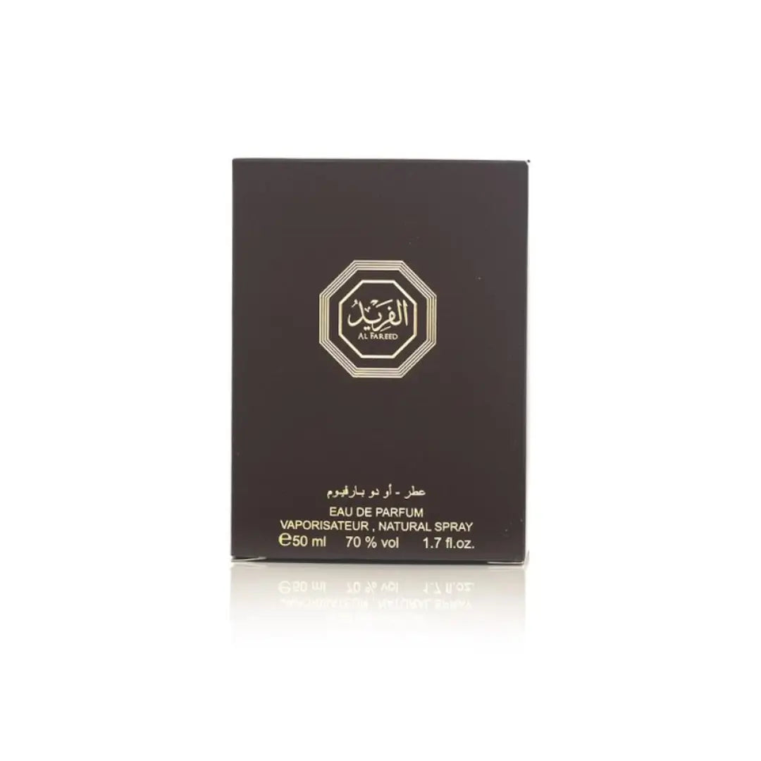 'Al Fareed 50 ml' perfume box with Arabian Oud logo on a white background