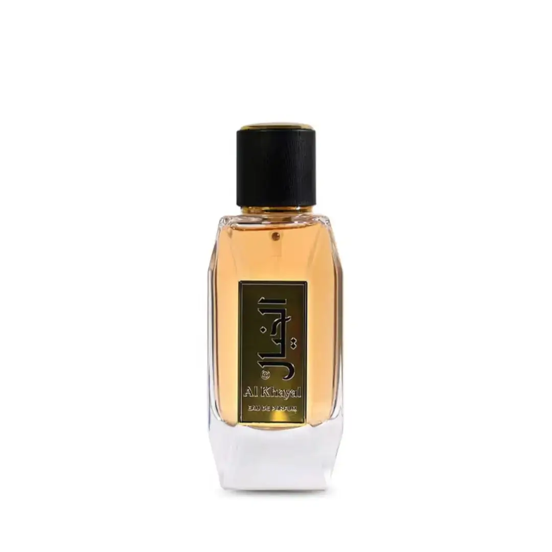 'Al Khayal White' perfume bottle on a white background with 'Al Bait Al Kaleeji' branding