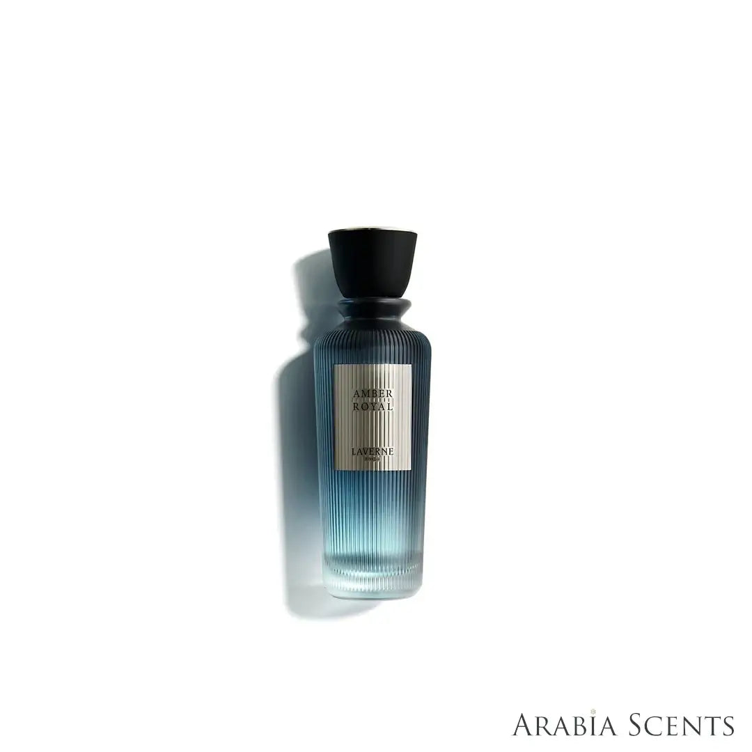 'Amber Royal' perfume bottle on a white background with 'Laverne' branding featured by 'Arabiascents'