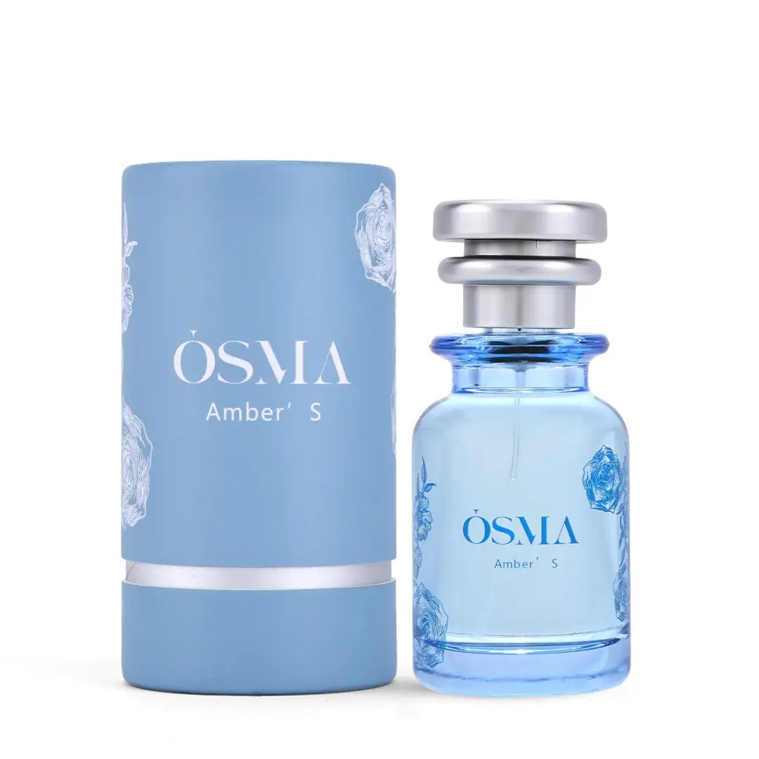 'Amber S' perfume bottle & packaging on a white background with 'Osma' branding