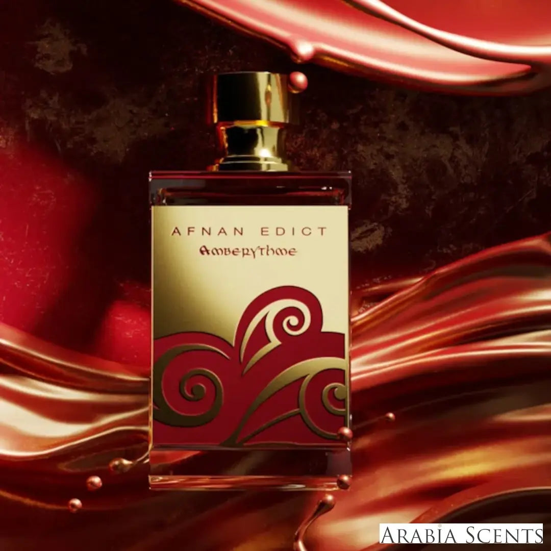 'Amberythme Afnan Edict' perfume bottle  with 'Afnan' branding featured by 'Arabiascents'