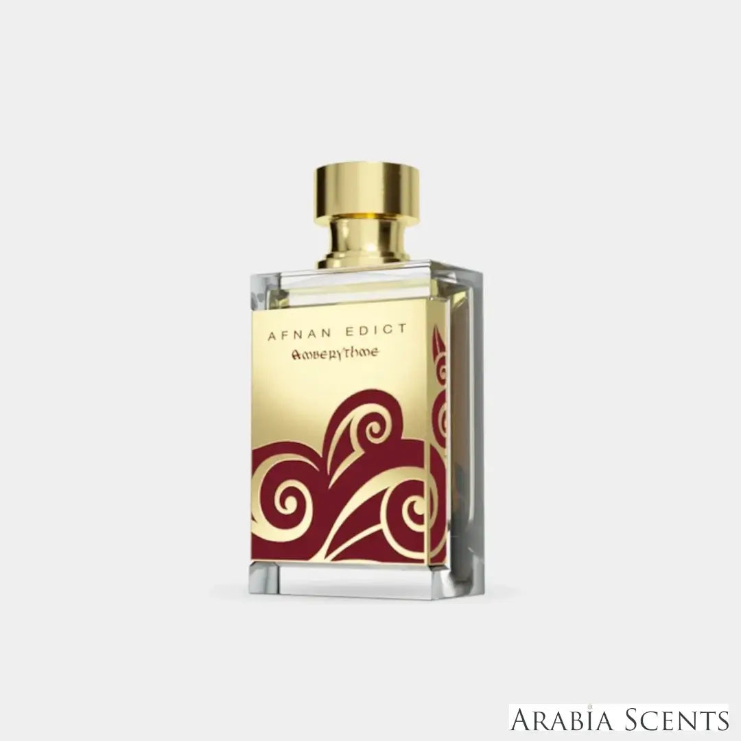 'Amberythme Afnan Edict' perfume bottle on a white background with 'Afnan' branding featured by 'Arabiascents'