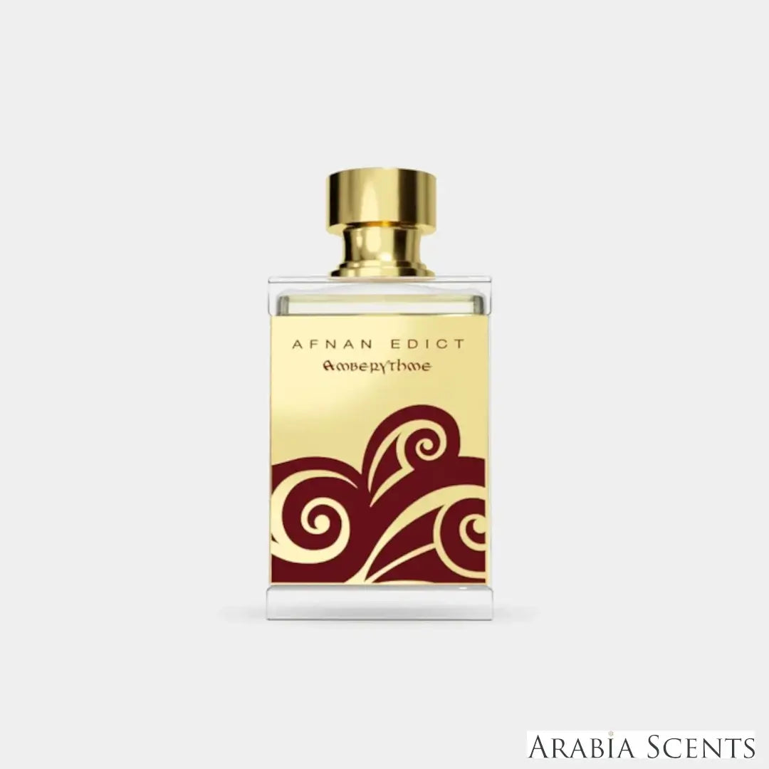 'Amberythme Afnan Edict' perfume bottle on a white background with 'Afnan' branding featured by 'Arabiascents'