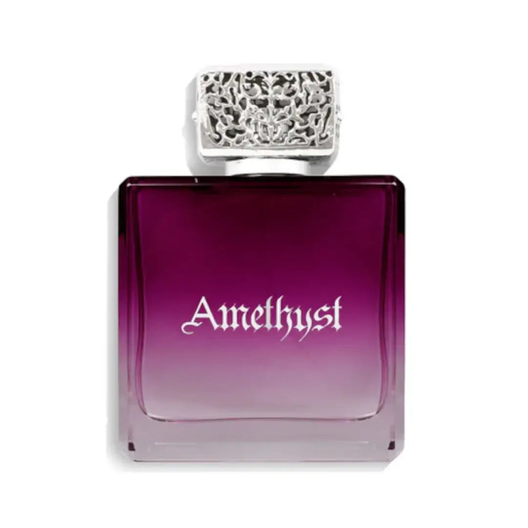'Amethyst' perfume bottle on a white background with 'Junaid' branding