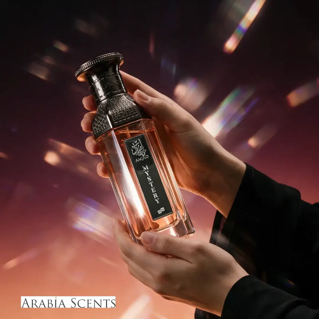 Mystery Extrait de Parfum elegant perfume bottle branded Faan Perfumes featured by 'ArabiaScents'