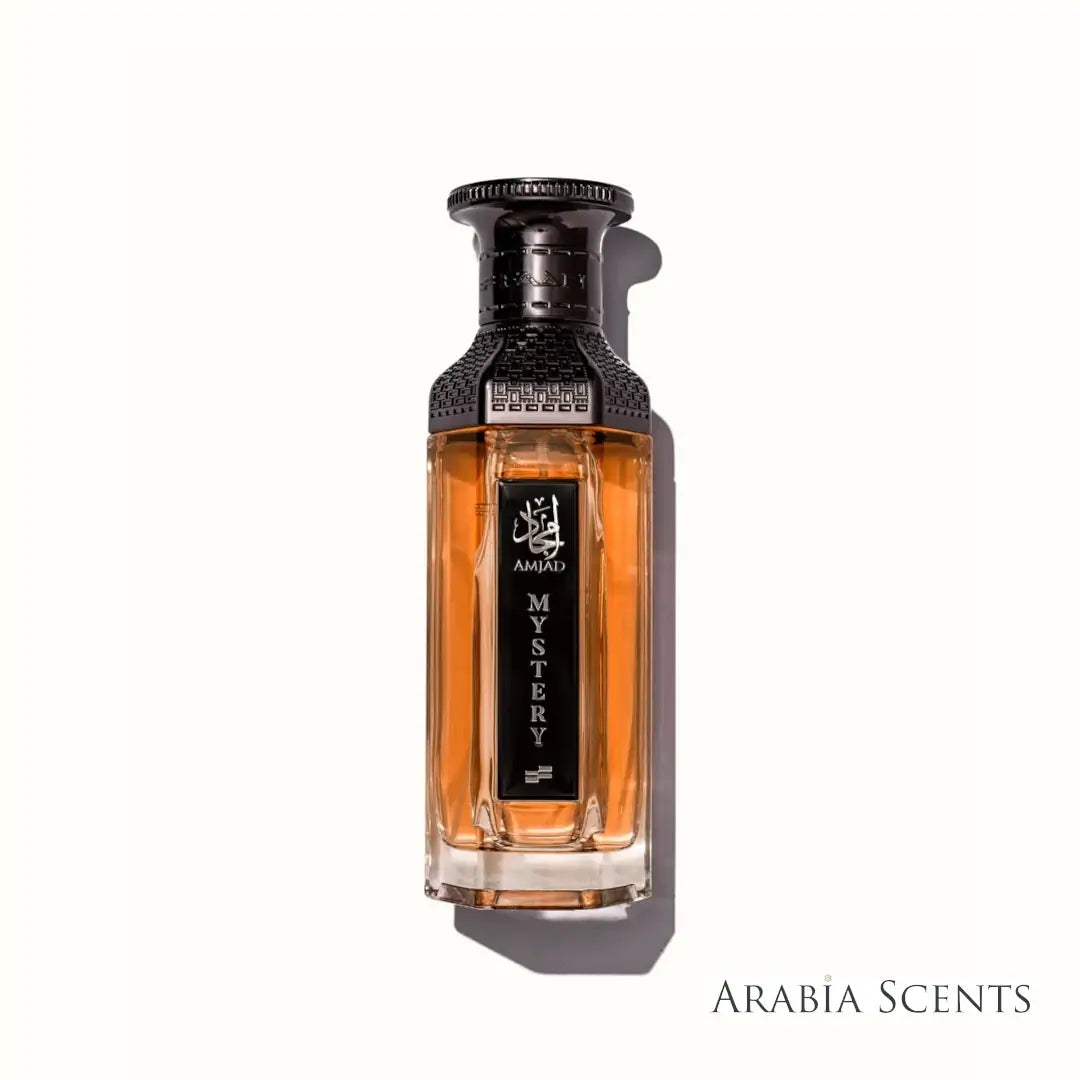 Mystery Extrait de Parfum elegant perfume bottle branded Faan Perfumes on a white background featured on 'ArabiaScents'