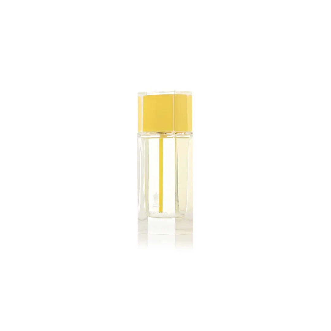 Arabian Cologne Yellow perfume bottle with yellow cap and label on a white background by Arabian oud @ ArabiaScents