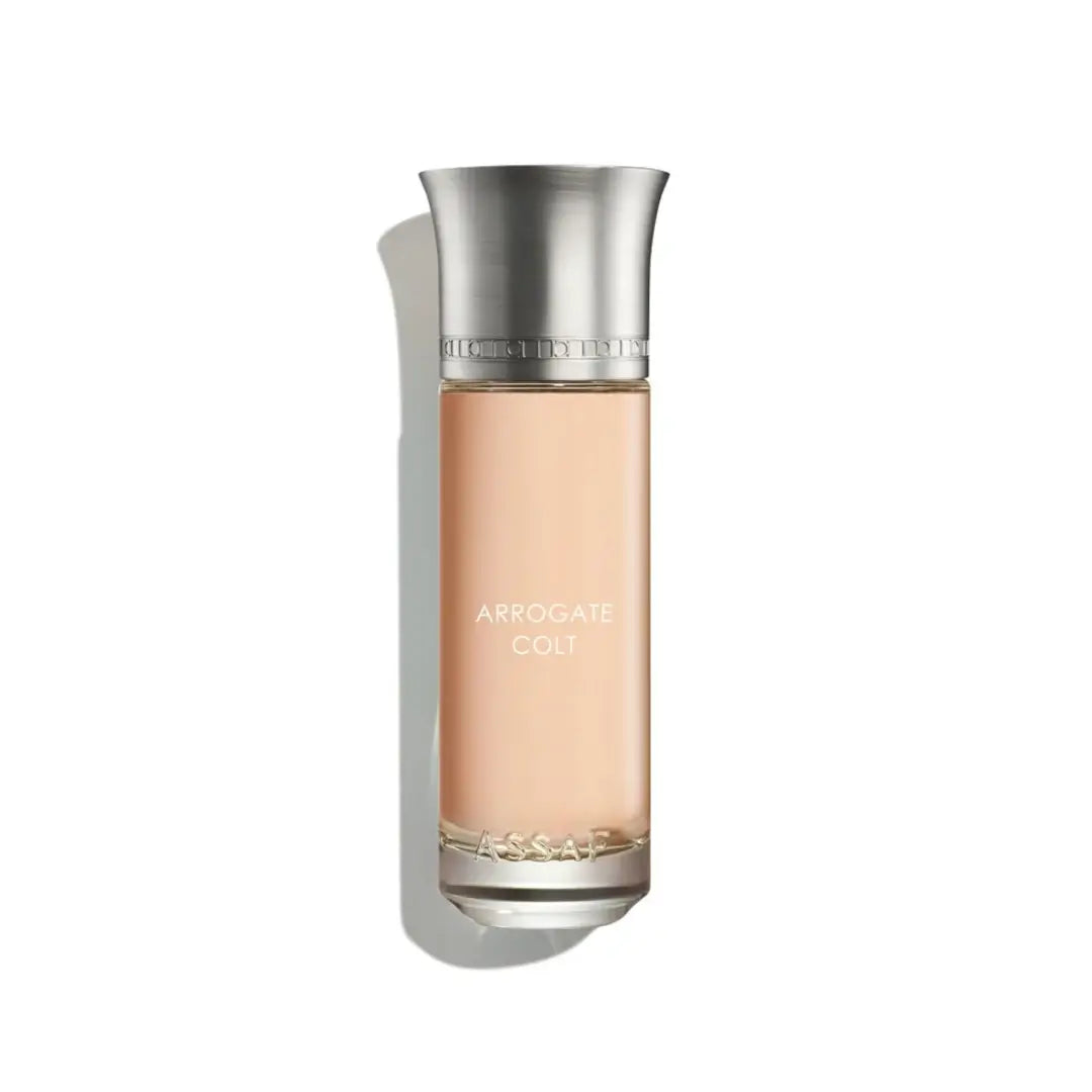 'Arrogate Colt' perfume bottle on a white background with 'Assaf' branding