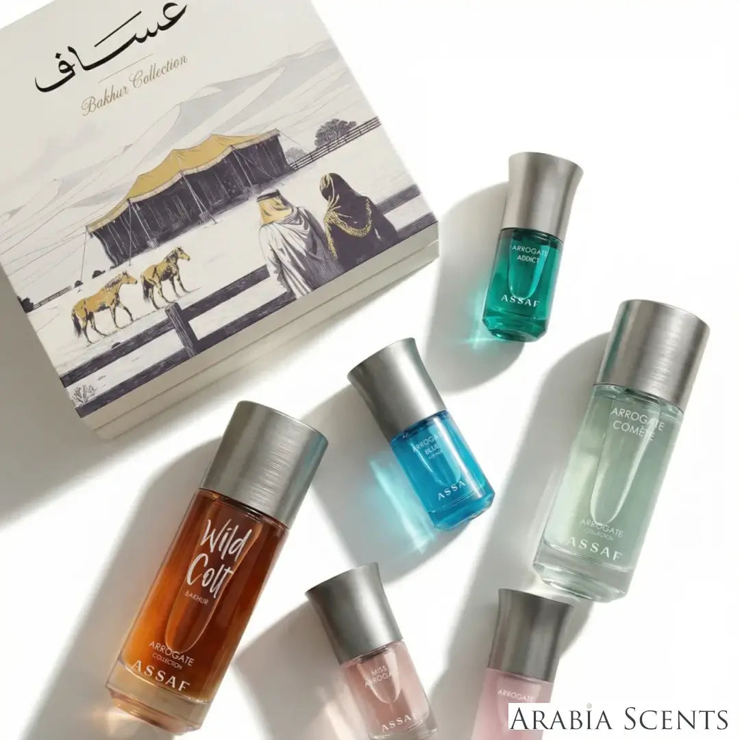 'Assaf Bakhur Collection' set on a white background with 'Assaf' branding featured by 'Arabiascents' 
