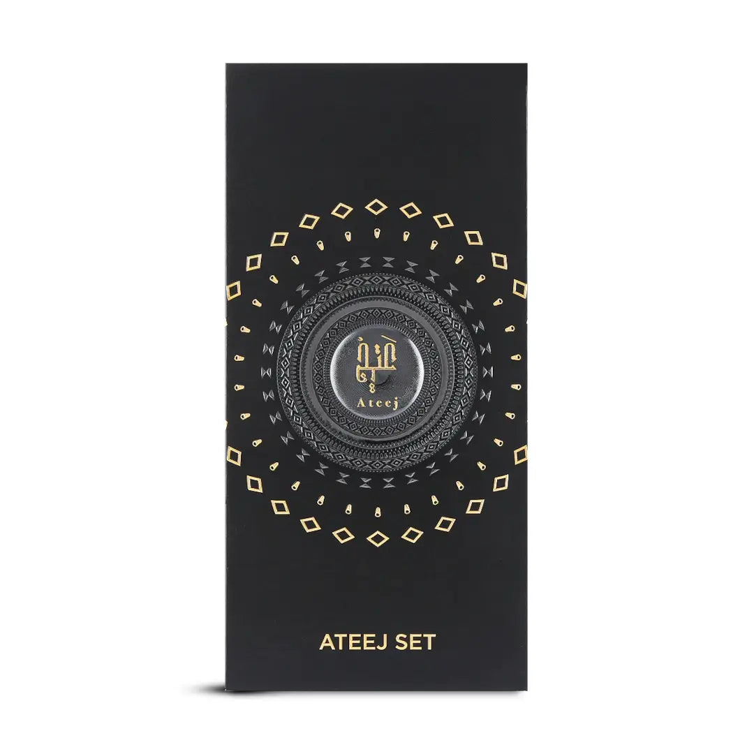 'Ateej Set' Black packaging with gold accents and 'Ateej' branding on a white background