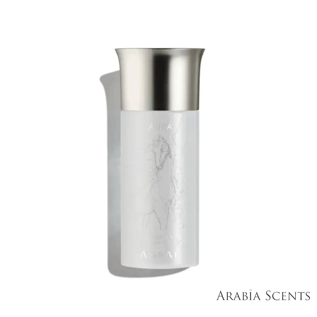 'Aura Pegasus 35' perfume bottle on a white background with 'Assaf' branding featured by 'Arabiascents'