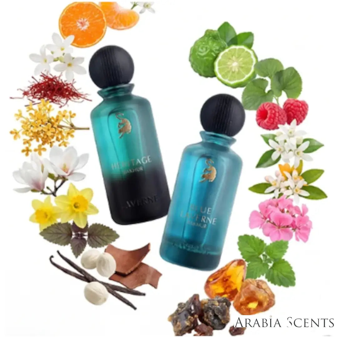 'Bakhur Nights' Set perfume bottles with 'Laverne' branding featured by 'Arabiascents'