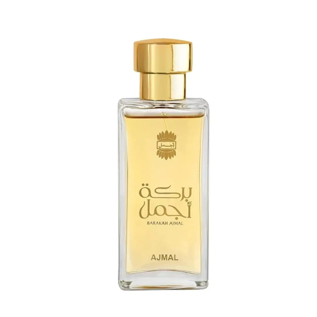 'Barakah' perfume bottle in a white background with 'Ajmal' branding