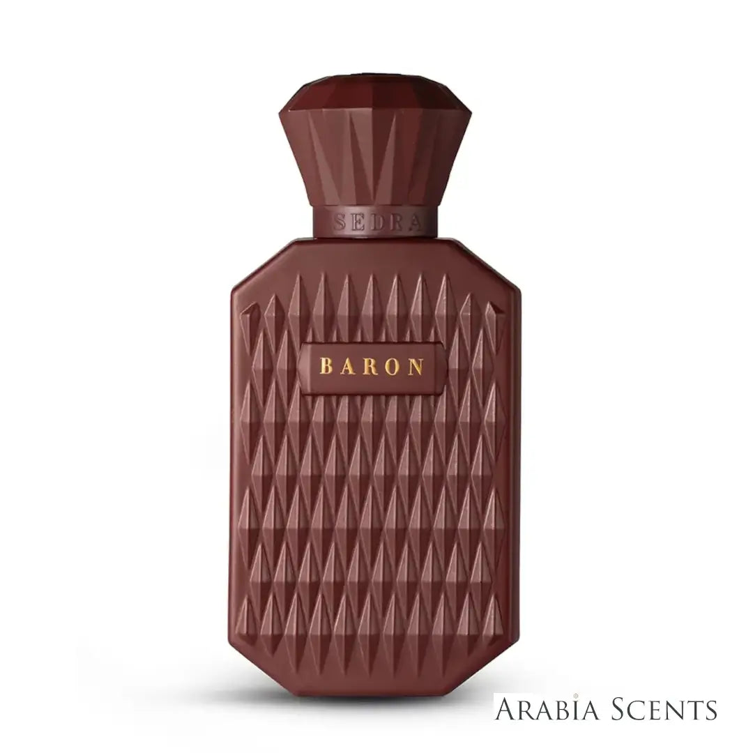 'Baron' perfume bottle on a white background with 'Sedra' branding featured by 'Arabiascents'