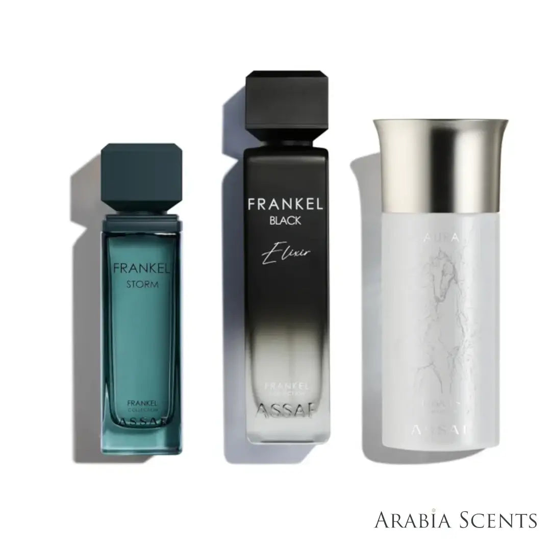'BestSelling Collection Summer' perfume bottles on a white background with 'Assaf' branding featured by 'Arabiascents'