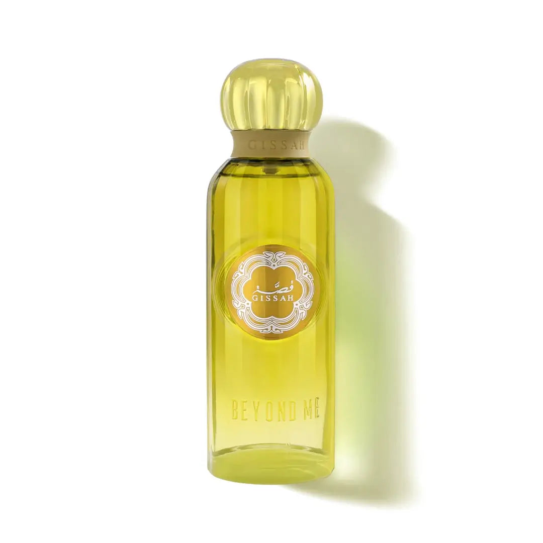 'Beyond Me' perfume bottle on a white background with 'Gissah' branding