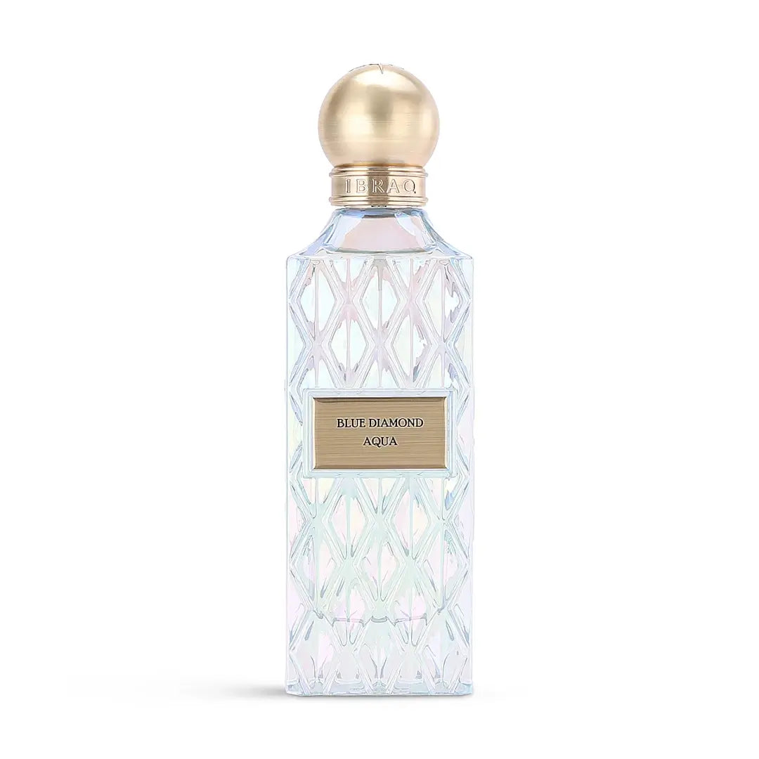 Blue Diamond Aqua perfume bottle on a white background with Ibraq branding