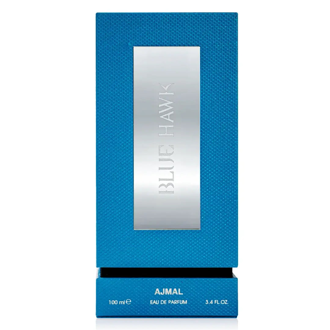 'Blue Hawk' packaging in a white background with 'Ajmal' branding