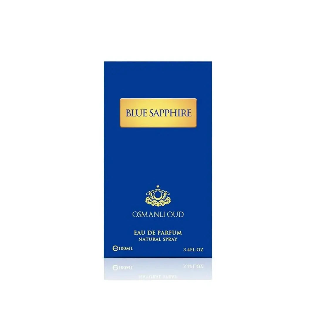 Blue Sapphire perfume packaging by Osmanli Oud on a white background