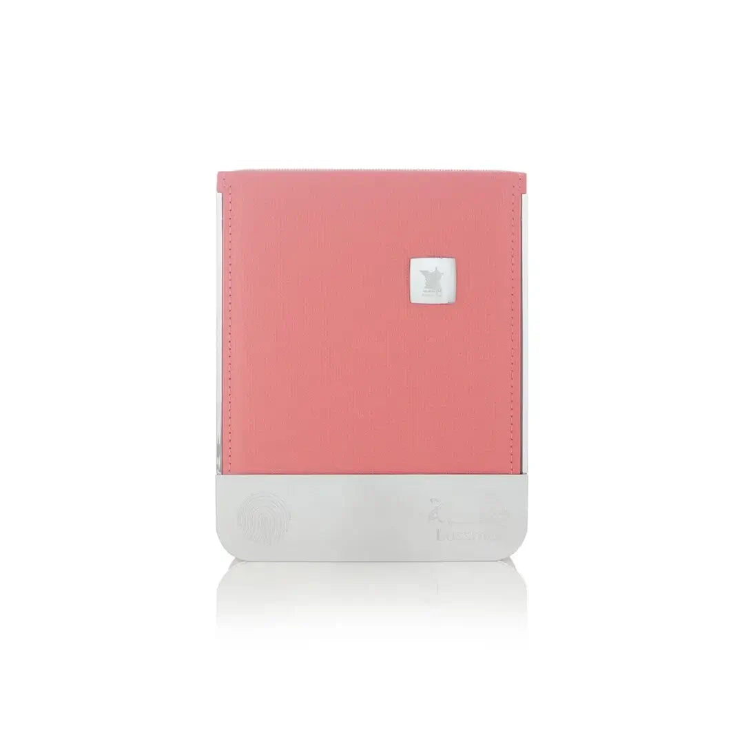 'Bussma Pink' inner leather package with a Arabian Oud logo on a white background