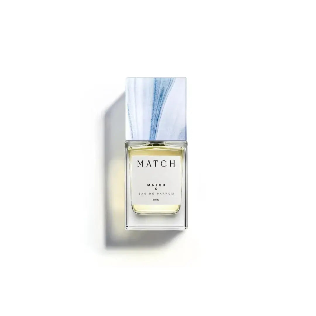 'C' perfume bottle in a white background with 'Match' branding