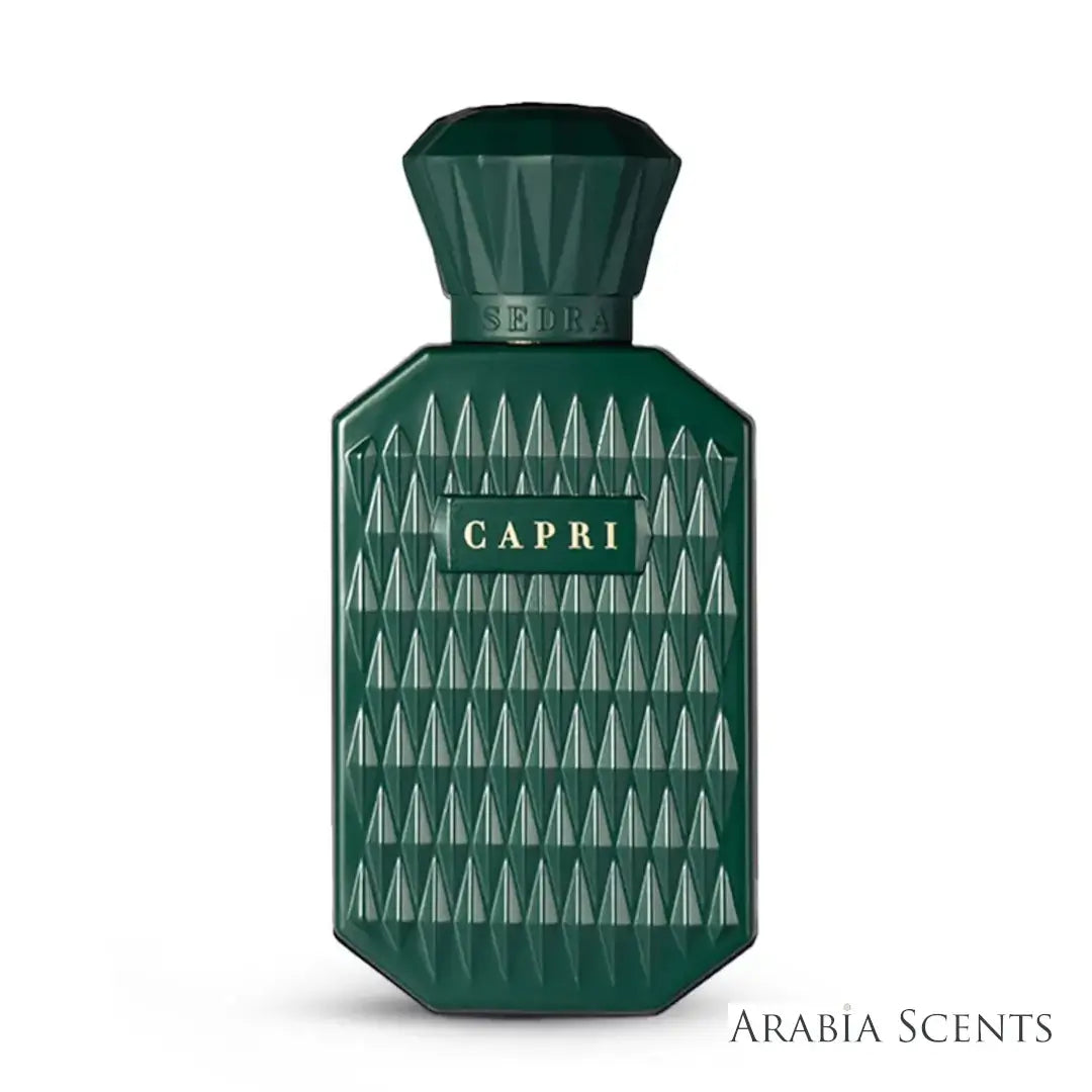 'Capri' perfume bottle on a white background with 'Sedra' branding featured by 'Arabiascents'