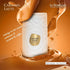 Caramel Latte perfume bottle with caramel syrup on an orange background, with Le Bonheur Perfumes branding featured by ArabiaScents