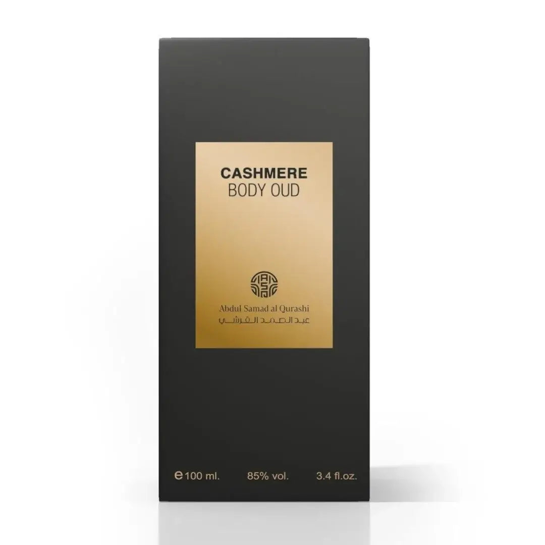 'Cashmere' Body Oud perfume packaging on a white background with 'ASQ' branding