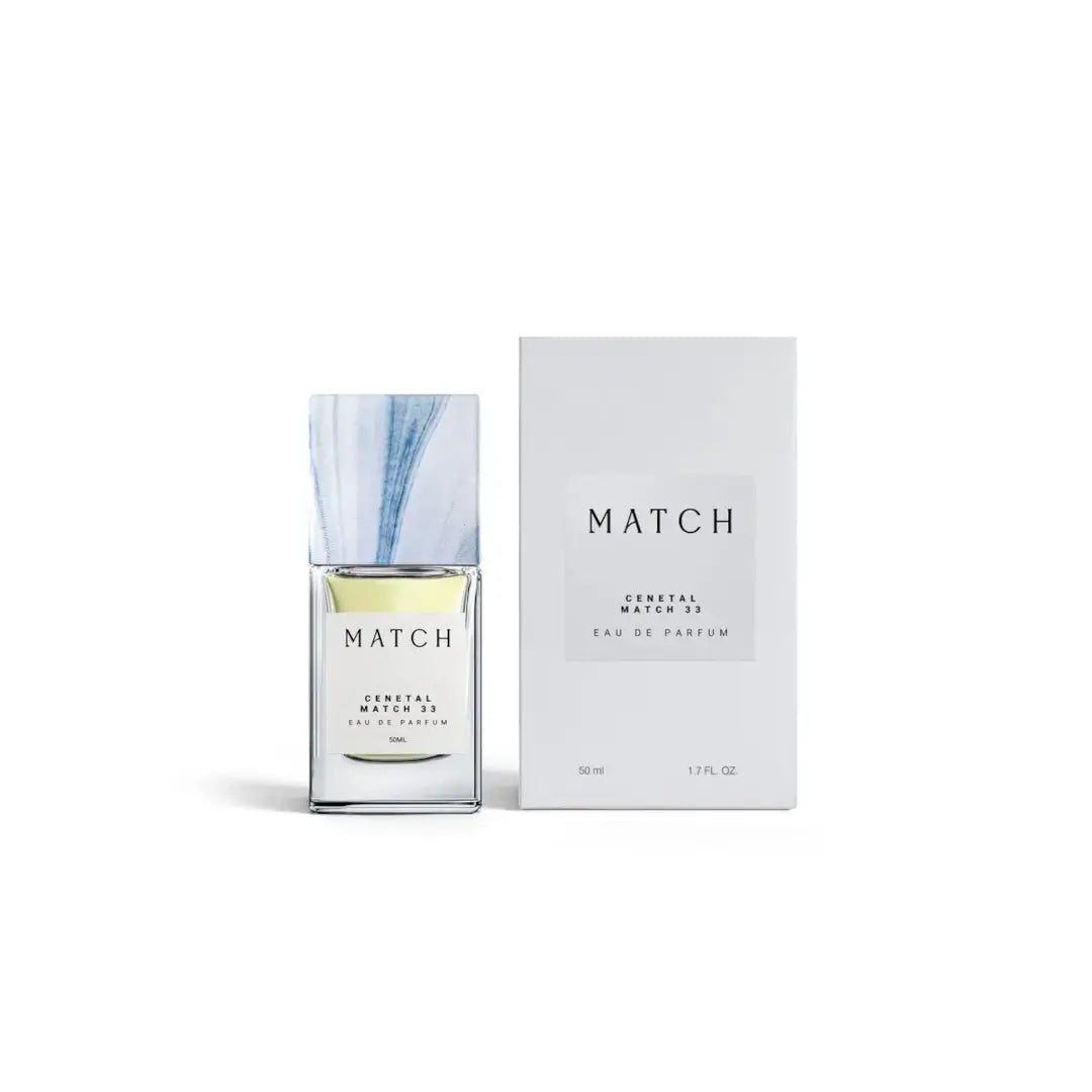 'Cenetal 33' perfume bottle & packaging in a white background with 'Match' branding
