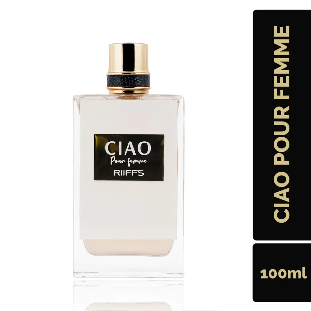 'Ciao Pour Femme' perfume bottle in a white background with 'Riiffs' branding