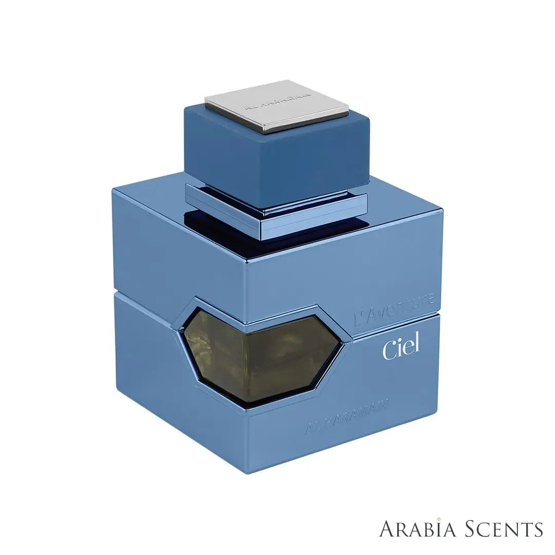 'Ciel L'Aventure' perfume bottle on a white background with 'Al Haramain' branding featured by 'Arabiascents'