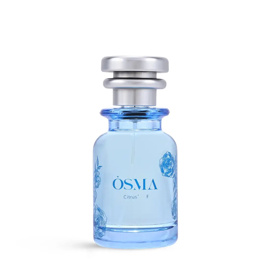 'Citrus F' perfume bottle with silver cap on a white background with 'Osma' branding