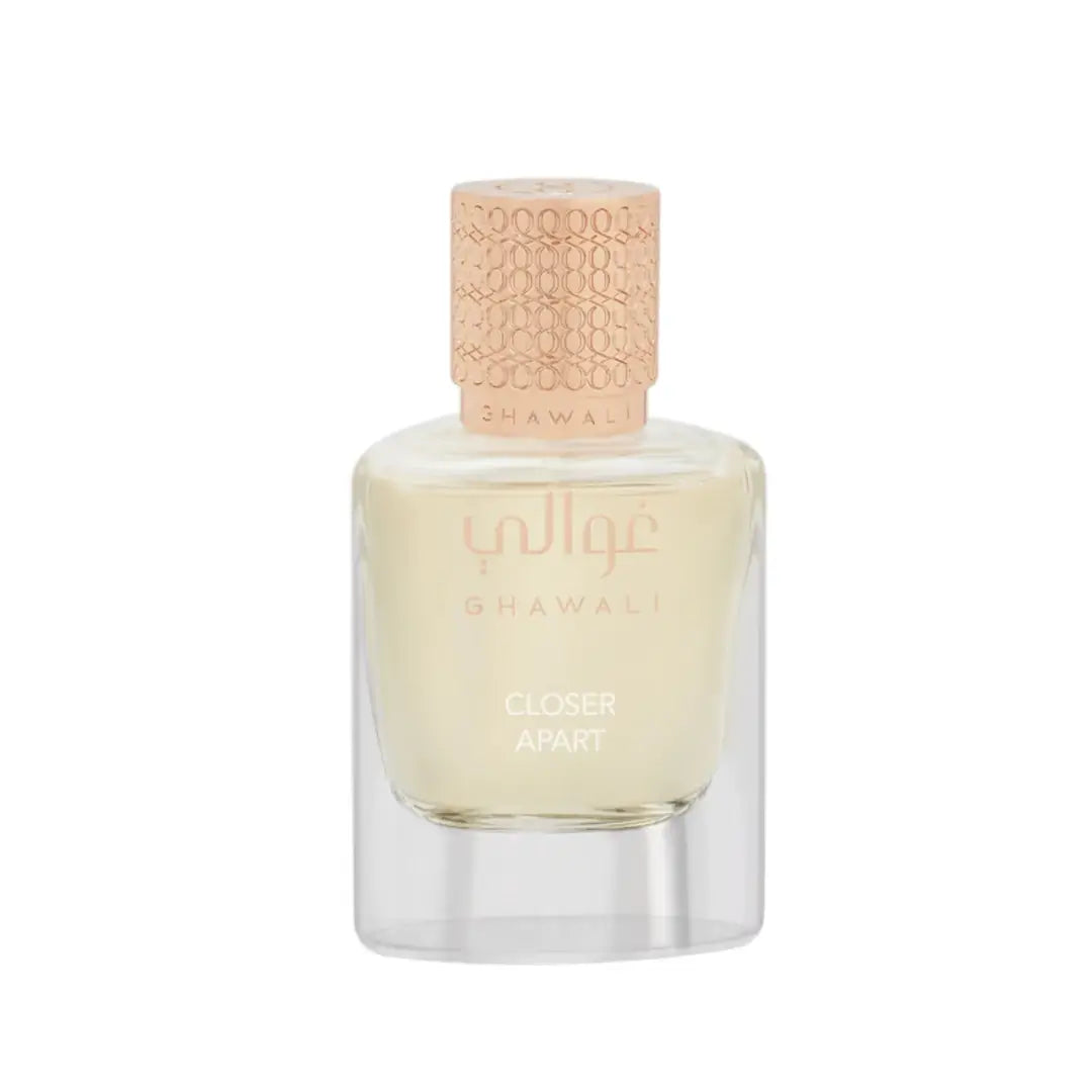 'Closer apart' perfume bottle in a white background with 'Ghawali' branding 
