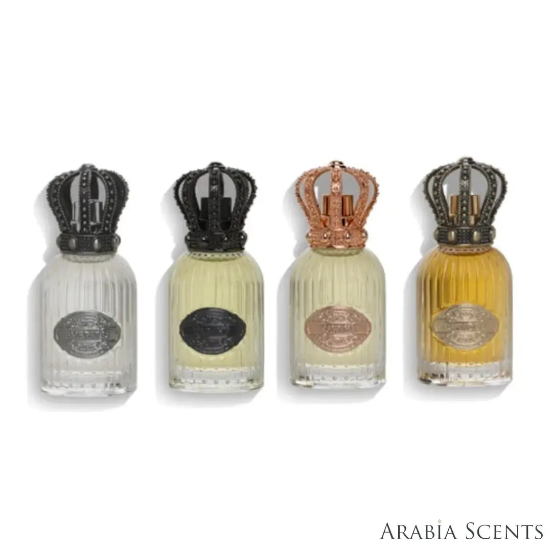 'Collection' set perfume bottles on a white background with 'Junaid' branding featured by 'Arabiascents'
