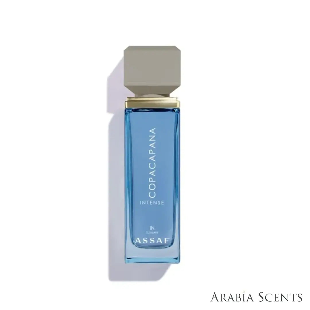 'Copacapana' perfume bottle on a white background with 'Assaf' branding featured by 'Arabiascents'