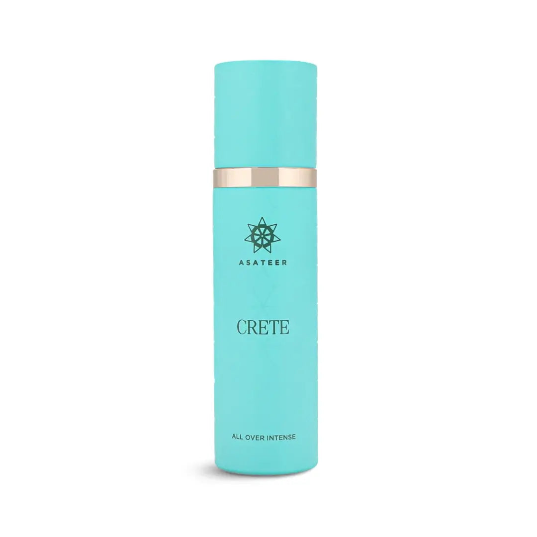 'Crete All Over Intense' bottle with 'Asateer' branding in a white backroumd