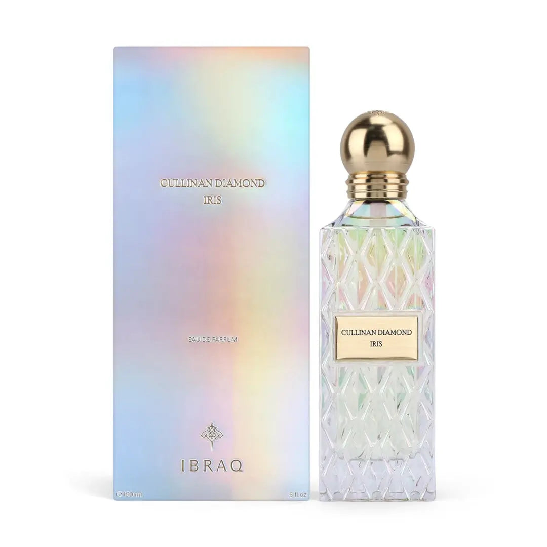 Cullinan Diamond Iris perfume bottle and packaging on a white background with Ibraq branding
