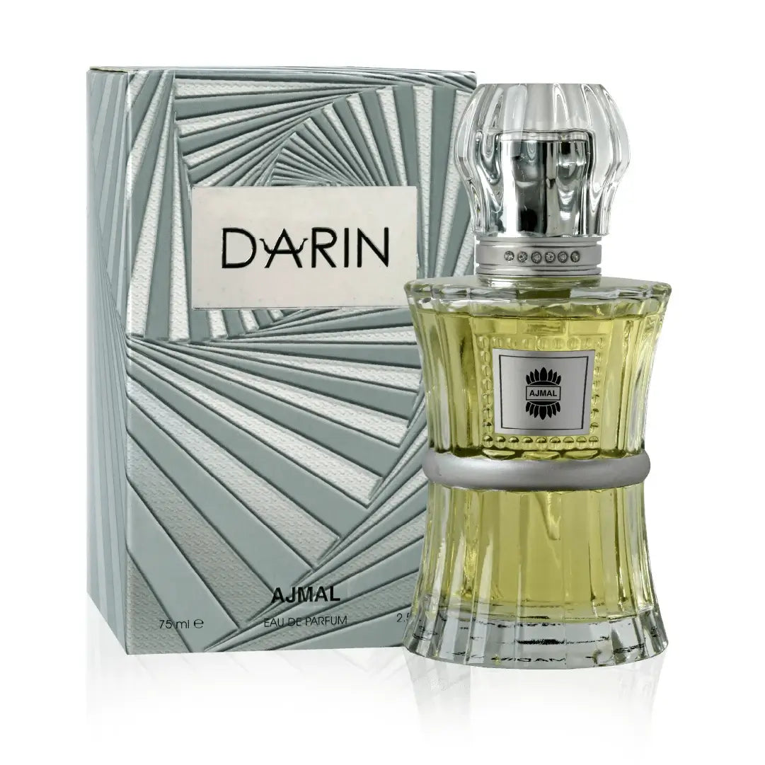 'Darin French' perfume bottle & packaging in a white background with 'Ajmal' branding