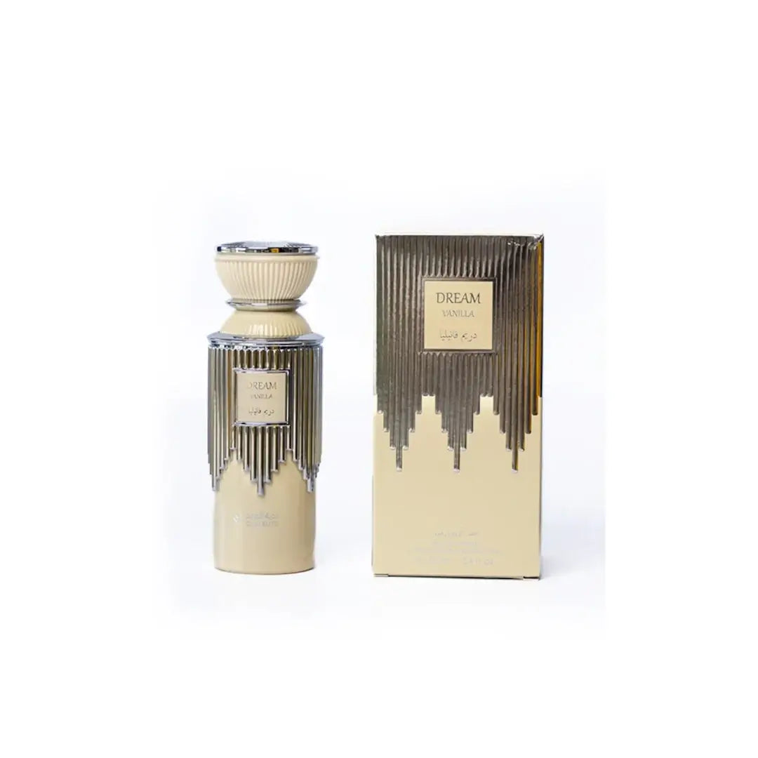 'Dream Vanilla' perfume bottle in a white background with 'Oud Elite' branding