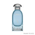 'Dubai' Blue perfume bottle with silver cap and cityscape design on a white background branded by Dkhoon Emirates, featured by Arabia Scents