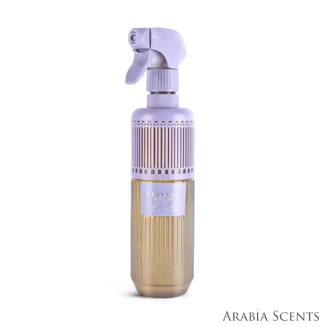 'Early Mist' home fragrance bottle on a white background with 'Ayaam' branding featured by 'Arabiascents'