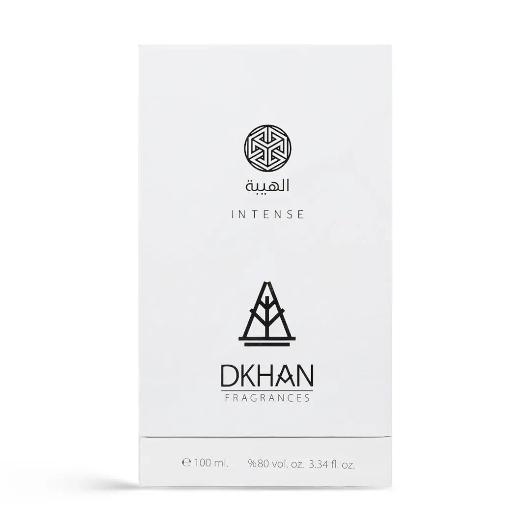 'El Heaba Intense' perfume by DKHAN Fragrances packaging with brand logo and product details on a white background